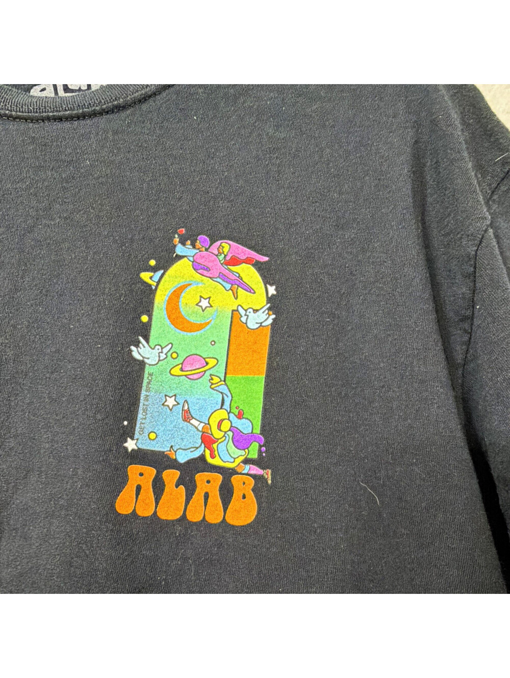 ALAB Get Lost In Space Men's Black Graphic Logo Crew Neck T-Shirt Cotton L